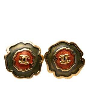 CHANEL Red Logo Earrings